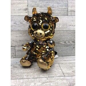 Bling! 6” Plush Gold/Silver Sequin Cow Stuffed Animal Toy Reversible Sequins